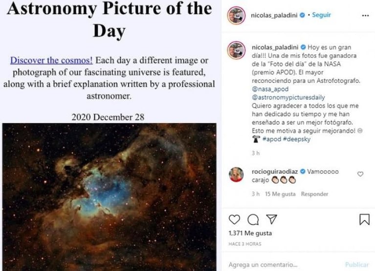 Rocío Guirao Díaz felicitó a su marido por recibir un premio de la NASA