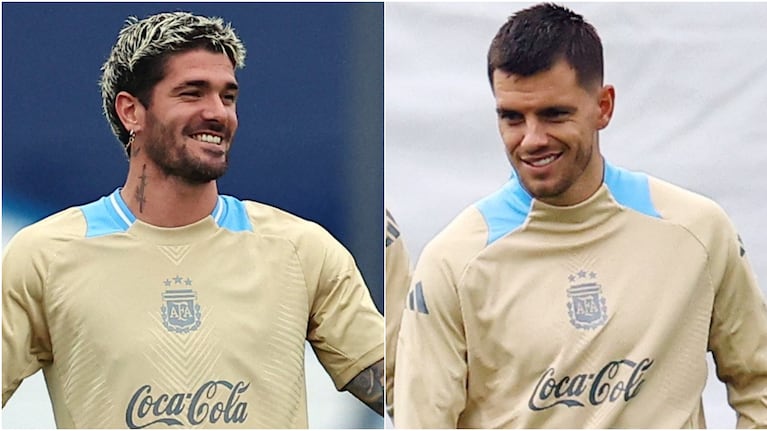 Rodrigo De Paul y Giovanni Lo Celso protagonizaron un divertido momento en el último entrenamiento de la Selección argentina antes del partido contra Bolivia. (Fotos: Reuters).