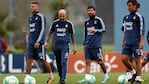 Sampaoli junto a su trío atacante: Messi, Dybala e Icardi