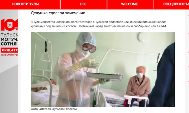 Sancionan a una enfermera rusa que atendía con ropa de protección transparente