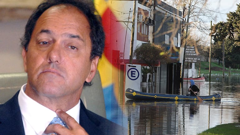 Scioli volvió de Italia por las inundaciones.