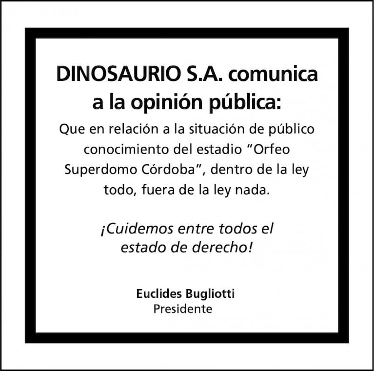 Se complica la negociación por el Orfeo y Bugliotti envió un mensaje 