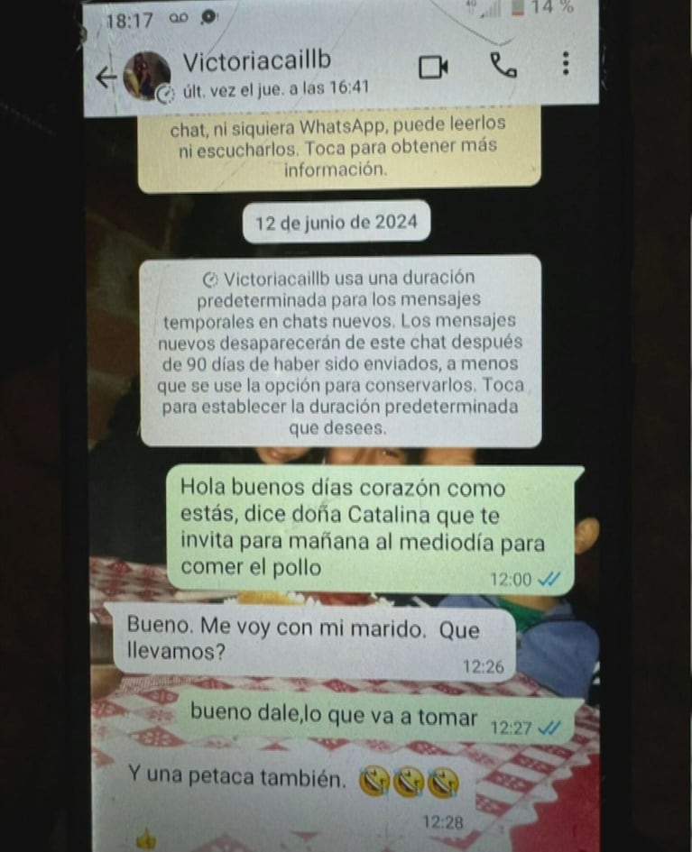 Se conoció el chat de la invitación al polémico almuerzo en la casa de la abuela de Loan