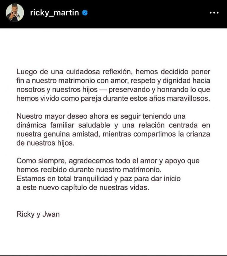 Se filtró el motivo de la separación de Ricky Martin y Jwan Yosef