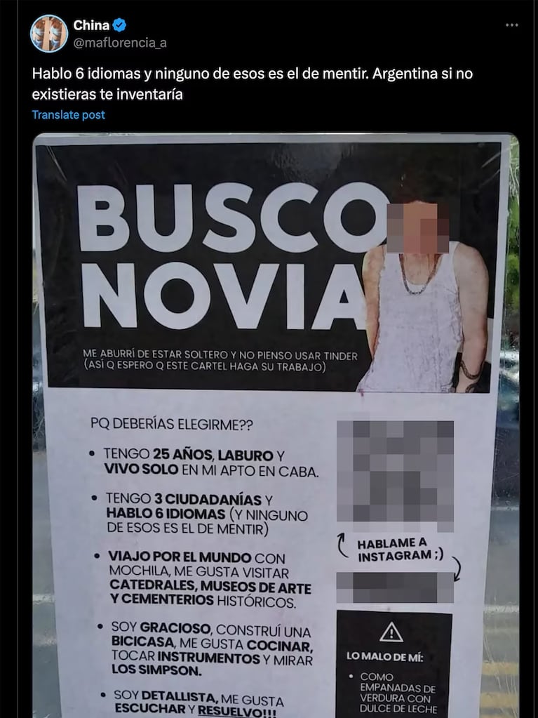 Se harto de las apps de citas, puso un cartel en la calle para buscar novia y se viralizó 