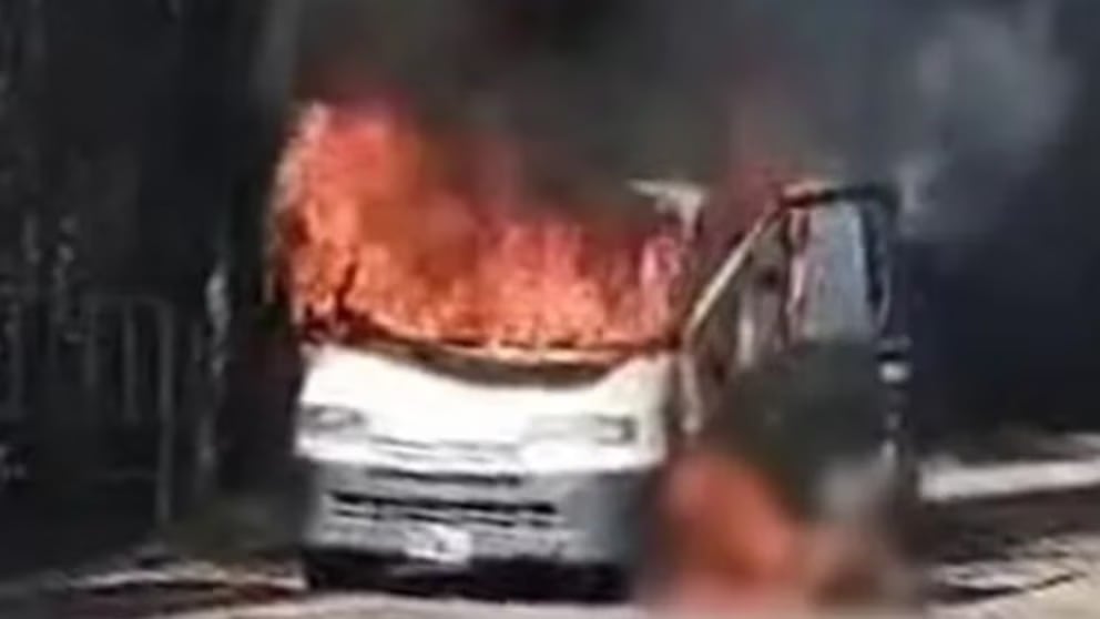 Se incendió una camioneta en Villa Regina, Río Negro tras tocar un cable y murió su conductor. (Imagen: Info Regina).