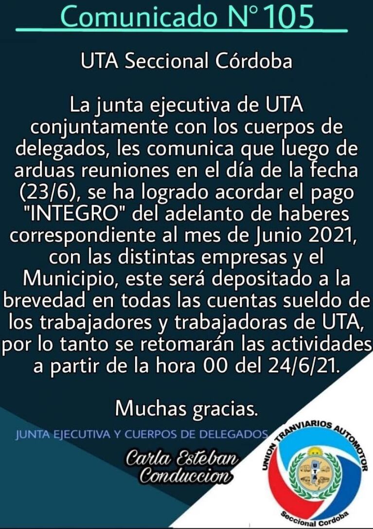 Se levantó el paro de colectivos en Córdoba: acordaron el pago a los choferes