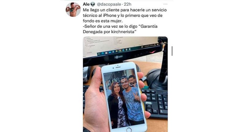Se negó a reparar el celular de un cliente porque descubrió que tenía una foto con CFK