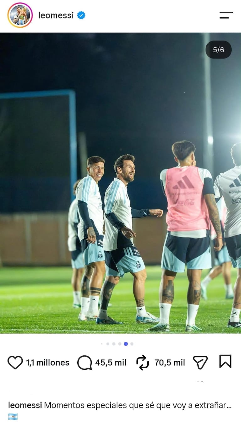 “Sé que voy a extrañar”: el posteo de Messi con las fotos de su último entrenamiento en la Selección