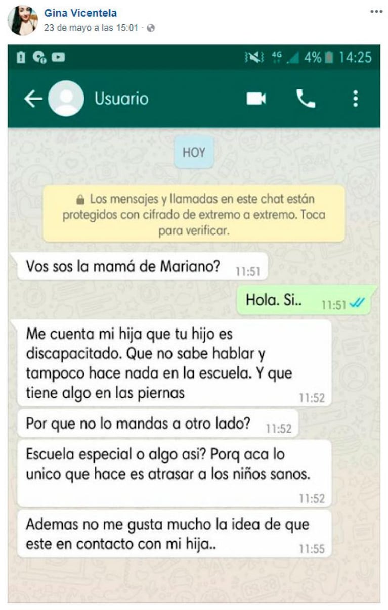 Se quejó de un nene con autismo que va a clases con su hija