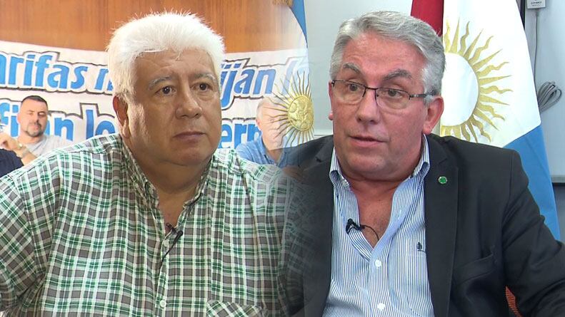 Se sacan chispas. Gabriel Suárez, de Luz y Fuerza, y Luis Giovine, de EPEC.