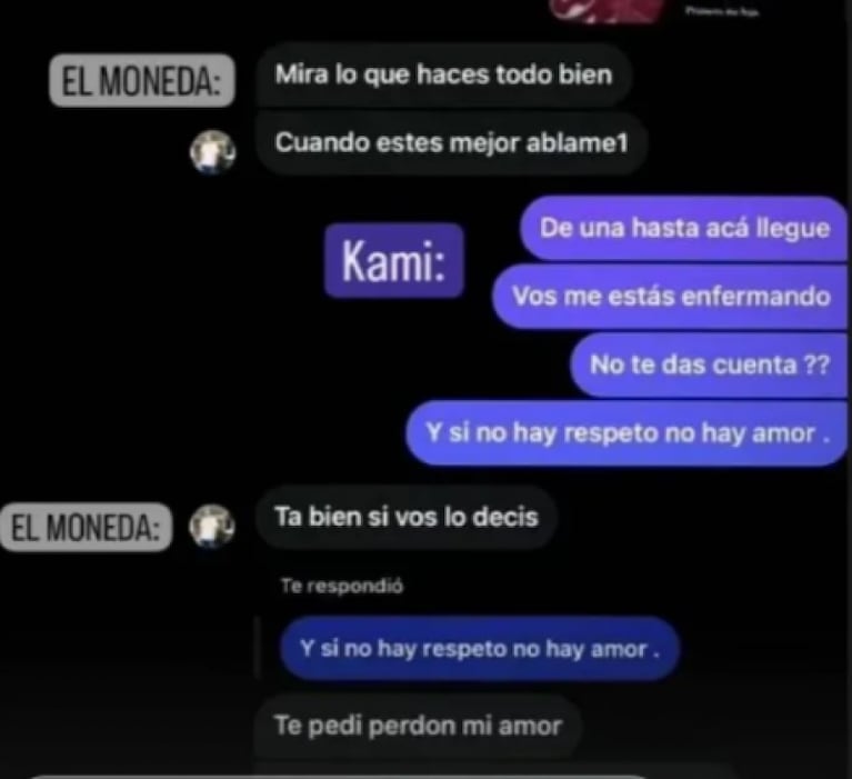 Se separaron Kami y El Moneda y compartieron duros chats en las redes