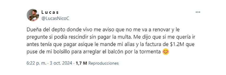 Se vengó de la propietaria porque no quiso renovarle el alquiler. (Foto Twitter / @LucasNicoC)