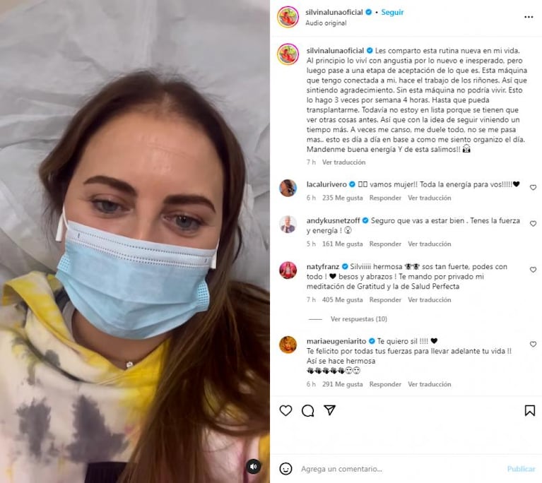 Silvina Luna posteó un video con un mensaje alentador en diálisis
