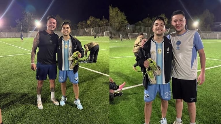 Simón Aguirre aceptó una invitación de fútbol 7 y tiró magia en el césped.