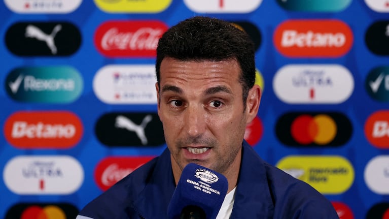 Soccer Football - Copa America 2024 - Final - Argentina Press Conference - Hard Rock Stadium, Miami Gardens, Florida, United States - July 13, 2024 Argentina coach Lionel Scaloni during the press conference REUTERS/Agustin Marcarian