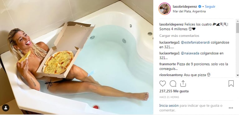 Sol Pérez festejó los cuatro millones de seguidores en Instagram con una curiosa foto