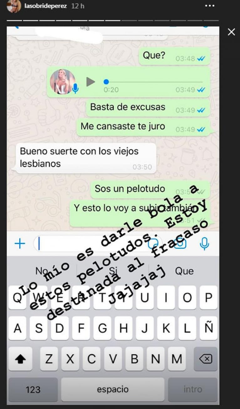 Sol Pérez le cortó a su “novio” y mostró los chats de la pelea: “Sos un p…”