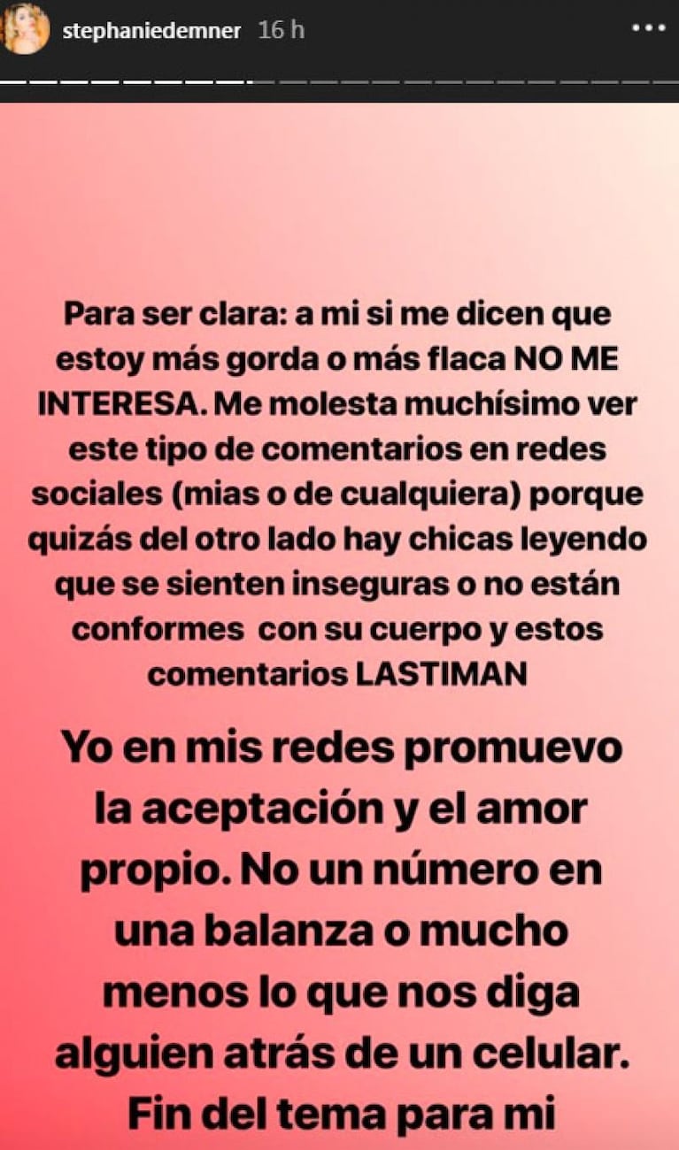 Stephanie Demner le puso los puntos a una seguidora que la llamó “gordita”