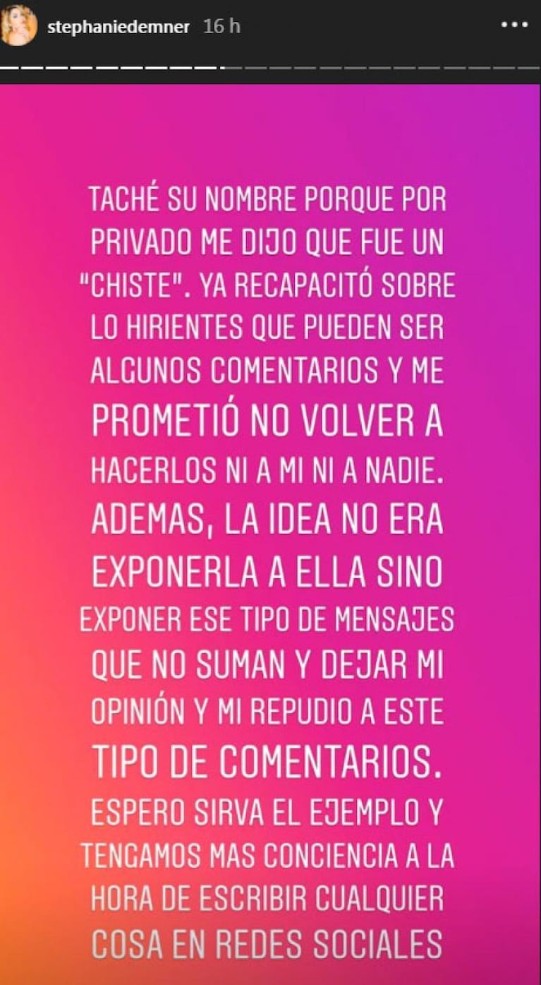 Stephanie Demner le puso los puntos a una seguidora que la llamó “gordita”