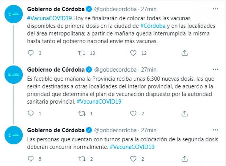 Suspenden la vacunación de la primera dosis en Córdoba Capital: qué pasará en el interior