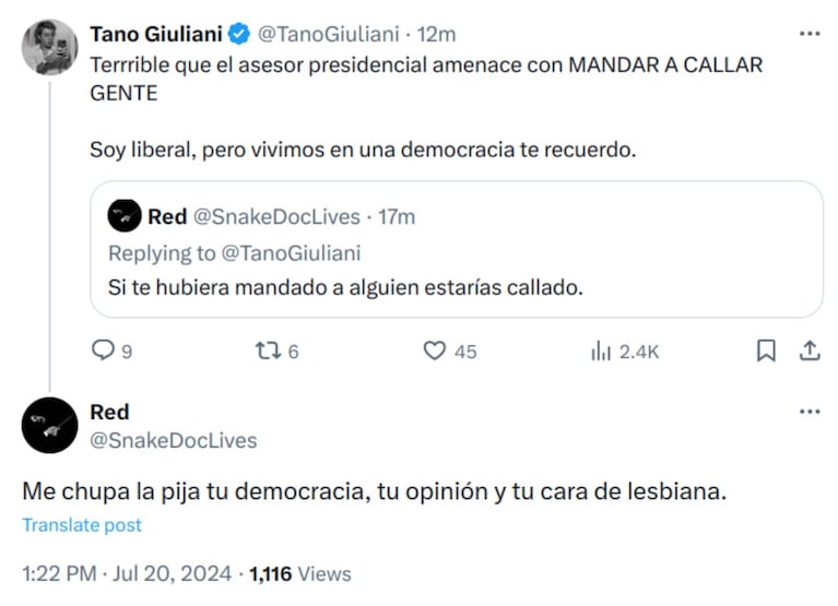 Suspendieron una cuenta atribuida a Santiago Caputo después de tuits violentos y discriminadores