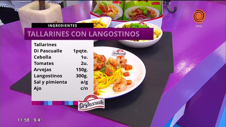 Tallarines con langostinos 