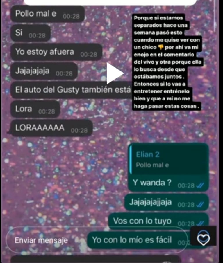 Tamara Báez mostró un chat con L-Gante: celos e indirectas para Wanda Nara