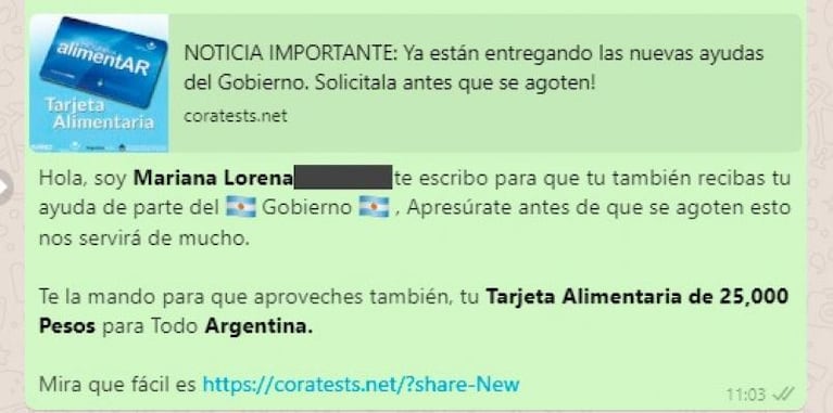 Tarjeta Alimentar: estafa virtual por Whatsapp con un falso formulario