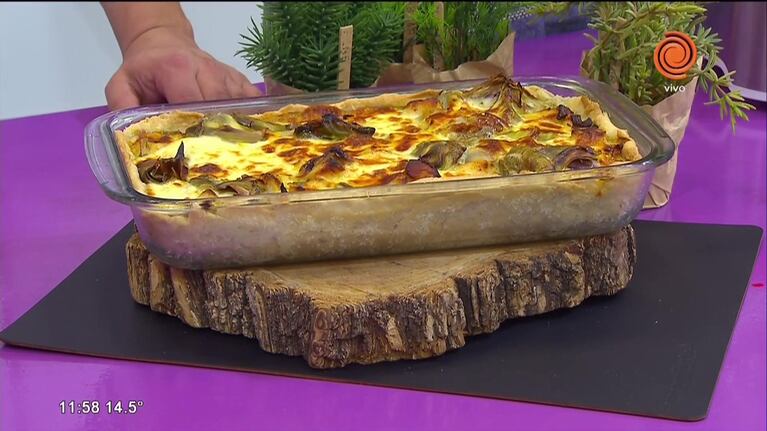 tarta de pollo y alcauciles