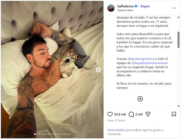 “Te llevo en mi corazón para siempre”: el dolor de Fede Bal por la muerte de su perro Kike, de 17 años