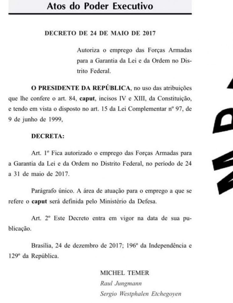 Temer convocó a las Fuerzas Armadas para reprimir