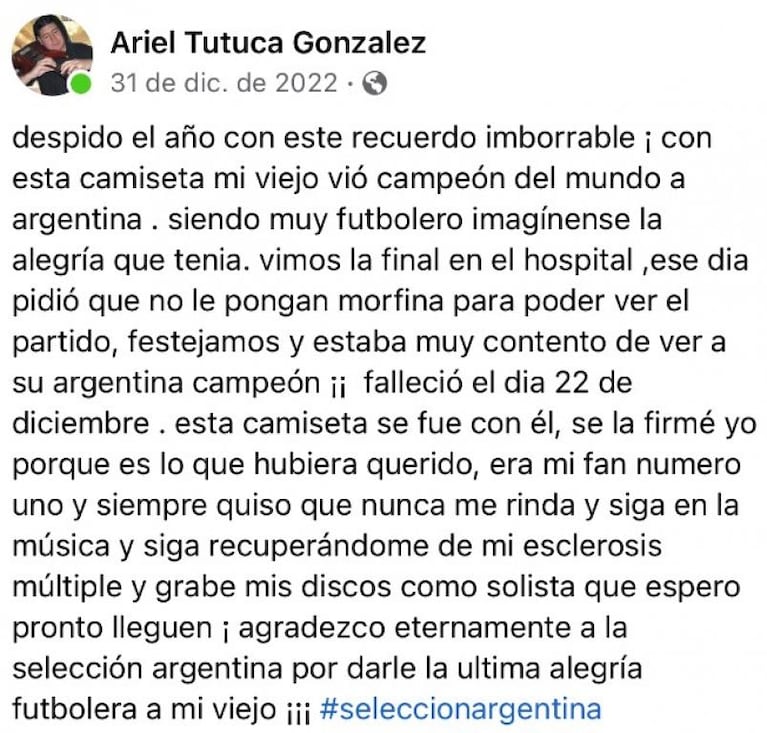 Tenía cáncer terminal y pidió que no le pongan morfina para ver la final del Mundial