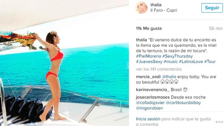Thalía cautivó a sus seguidores con su figura espléndida en bikini
