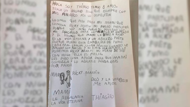 Thiago pidió ayuda para cumplir el sueño de su mamá.