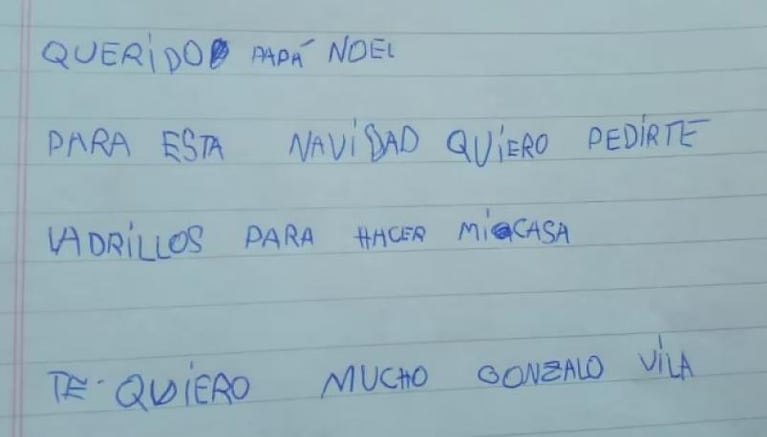 Tiene 7 años, perdió su casa en un incendio y le hizo un emotivo pedido a Papá Noel