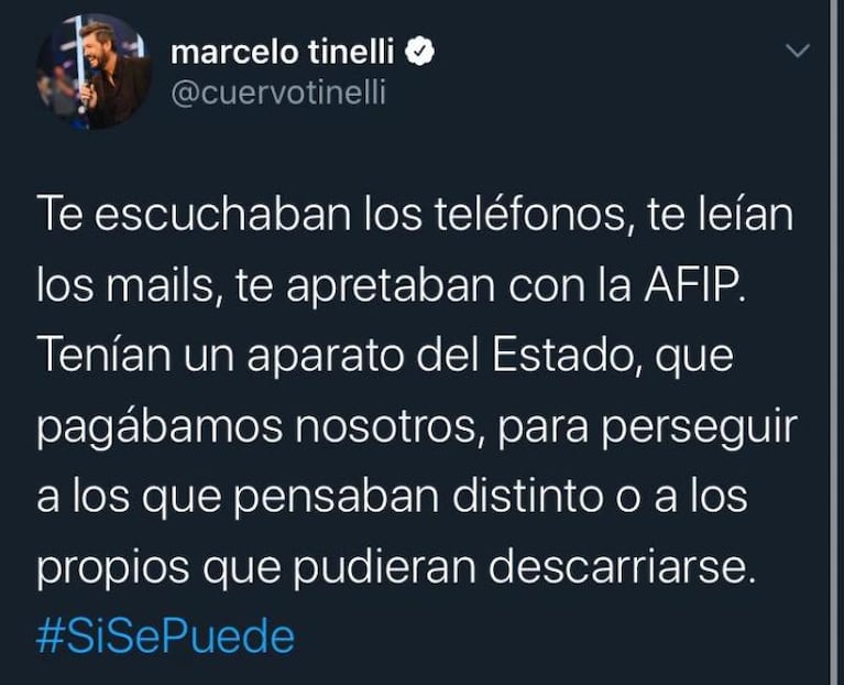 Tinelli apuntó contra Macri y su gobierno: “Te escuchaban los teléfonos y te apretaban con la AFIP”