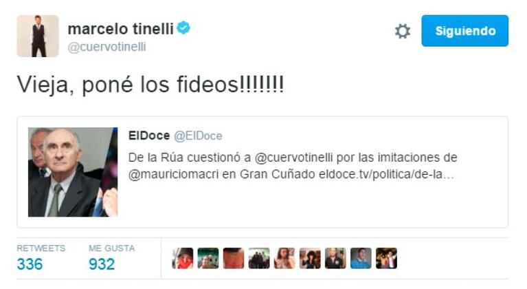 Tinelli le contestó a De La Rúa por las imitaciones de Macri