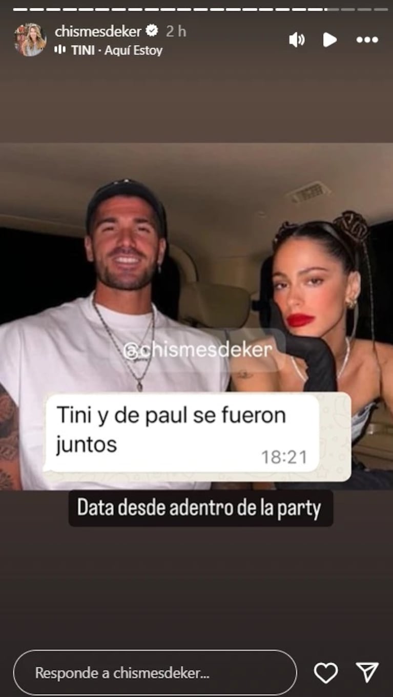 Tini y De Paul se fueron juntos de la fiesta en la estancia.