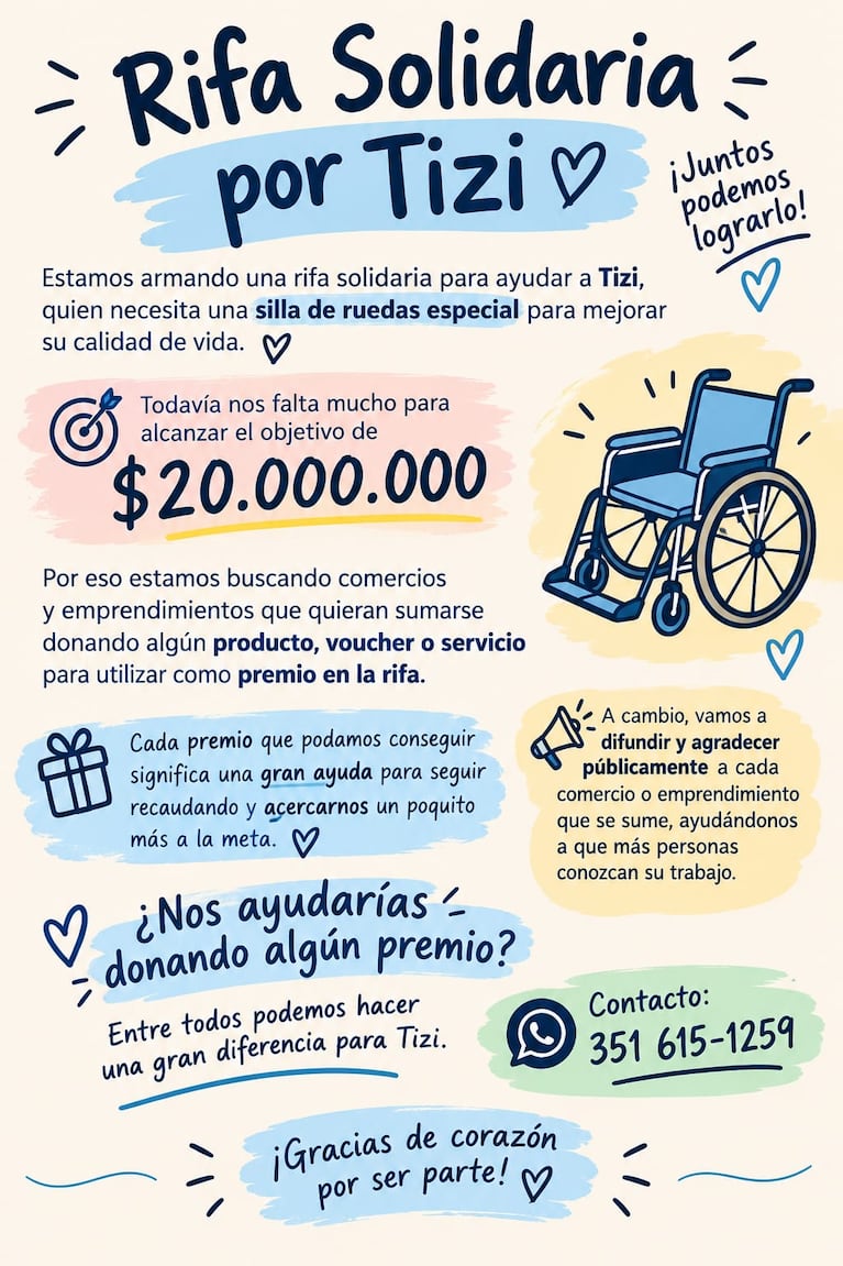 Tiziano necesita una silla de ruedas adaptada para su vida diaria.