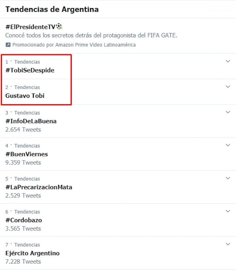 #TobiSeDespide fue tendencia nacional en Twitter