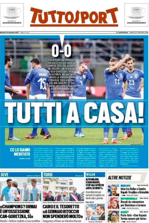 "Todos a casa", abre su edición Tuttosport. 