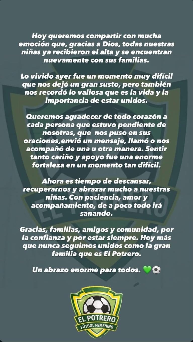 Tragedia en Córdoba: el conmovedor mensaje de la escuelita de fútbol de las niñas accidentadas
