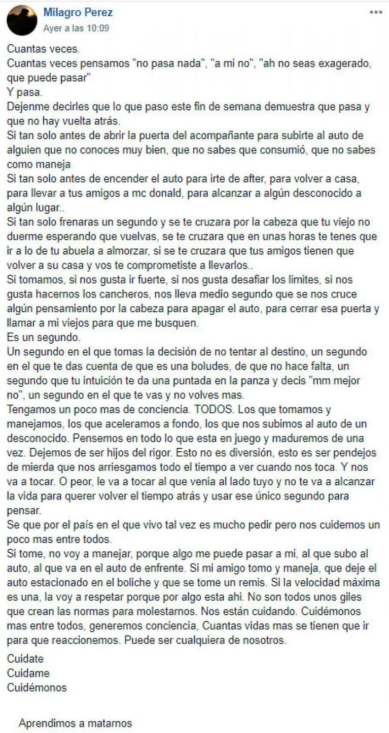 Tragedia en Villa Warcalde: el profundo mensaje que invita a tomar conciencia