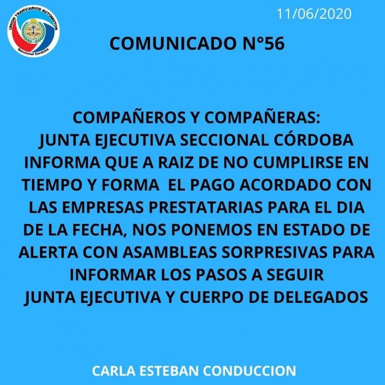 Transporte urbano en Córdoba: anunciaron asambleas sorpresivas para este viernes