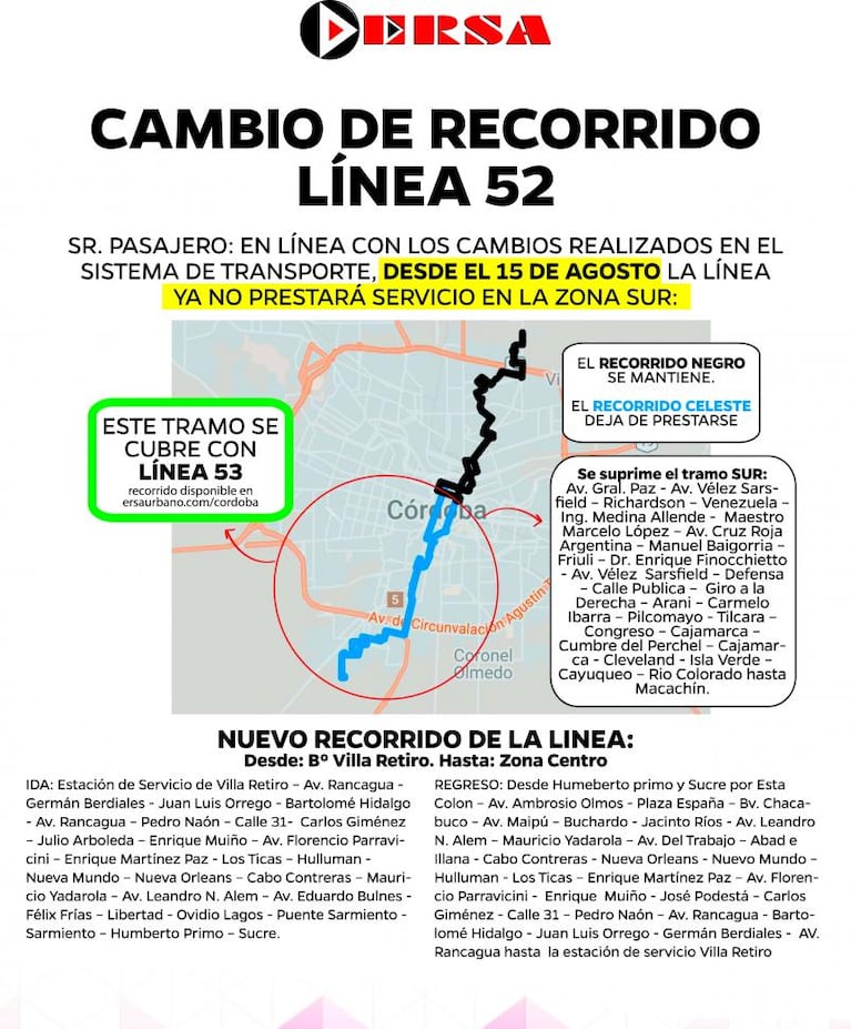 Transporte urbano: seis líneas de colectivos de ERSA cambian su recorrido