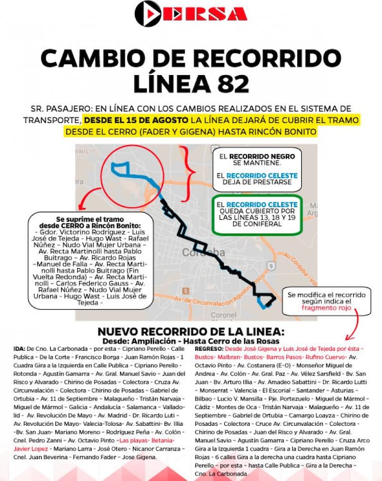 Transporte urbano: seis líneas de colectivos de ERSA cambian su recorrido