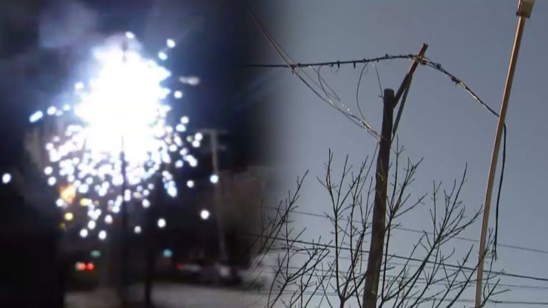 Tras la explosión, el cable se cortó y quedó colgando del poste. / Foto: ElDoce.tv
