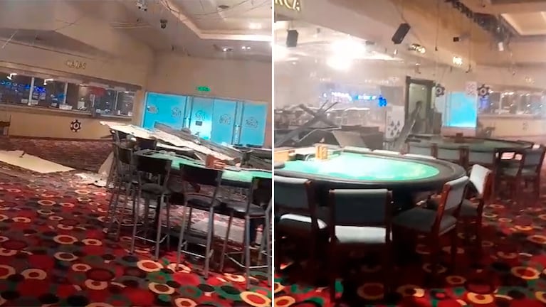Tras la fuerte lluvia, cayó parte del techo del casino de Carlos Paz y causó alarma