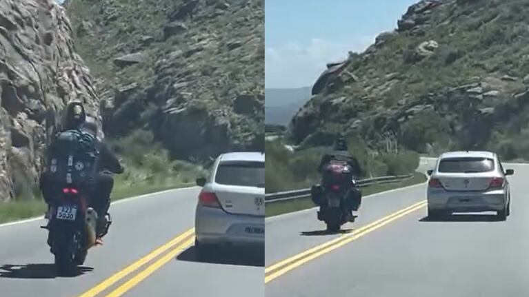 Tres motos con maniobras peligrosas en el camino de las Altas Cumbres.